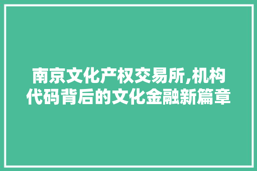 南京文化产权交易所,机构代码背后的文化金融新篇章