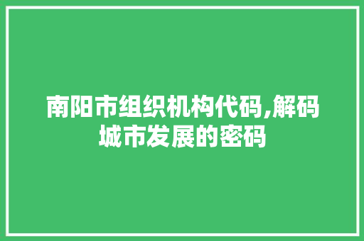 南阳市组织机构代码,解码城市发展的密码