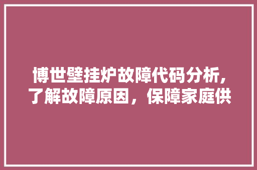 博世壁挂炉故障代码分析,了解故障原因，保障家庭供暖安全