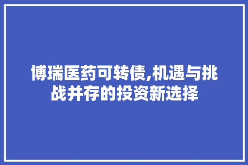 博瑞医药可转债,机遇与挑战并存的投资新选择