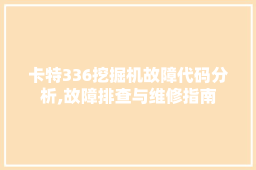 卡特336挖掘机故障代码分析,故障排查与维修指南