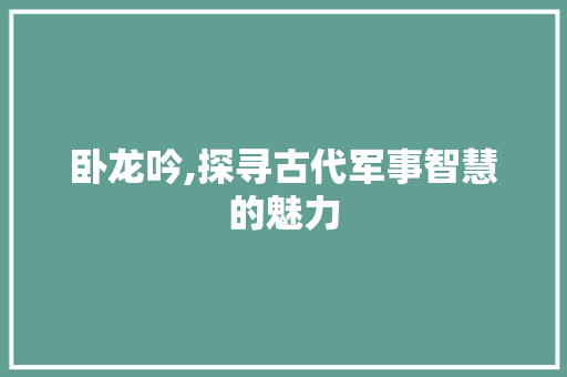 卧龙吟,探寻古代军事智慧的魅力