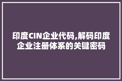 印度CIN企业代码,解码印度企业注册体系的关键密码