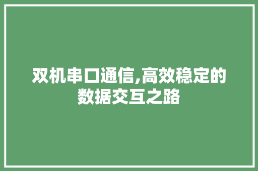 双机串口通信,高效稳定的数据交互之路