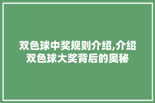 双色球中奖规则介绍,介绍双色球大奖背后的奥秘