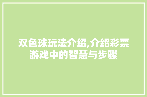 双色球玩法介绍,介绍彩票游戏中的智慧与步骤