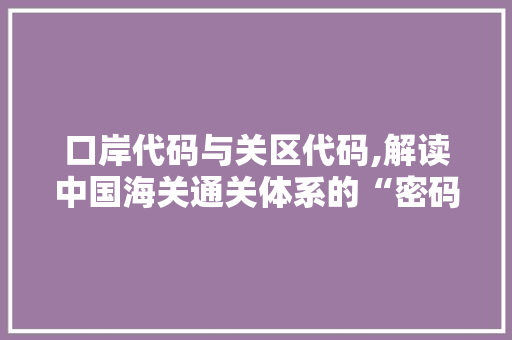 口岸代码与关区代码,解读中国海关通关体系的“密码”