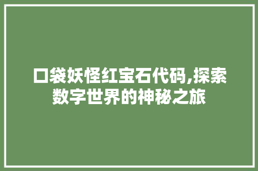 口袋妖怪红宝石代码,探索数字世界的神秘之旅