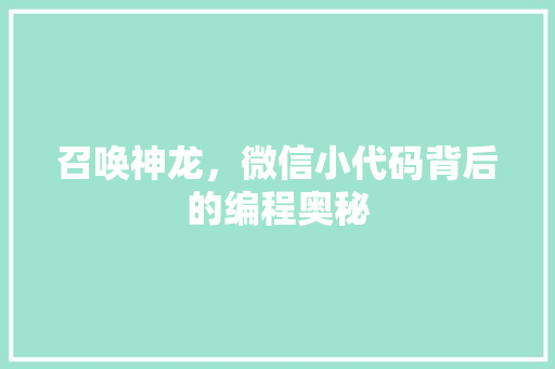 召唤神龙，微信小代码背后的编程奥秘