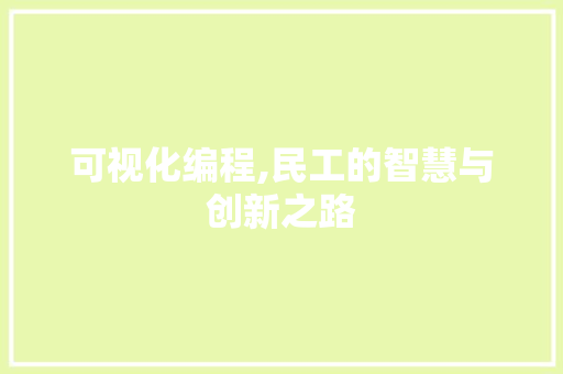 可视化编程,民工的智慧与创新之路