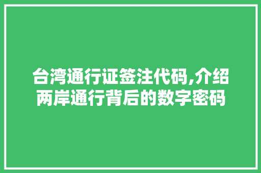 台湾通行证签注代码,介绍两岸通行背后的数字密码