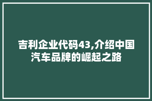 吉利企业代码43,介绍中国汽车品牌的崛起之路