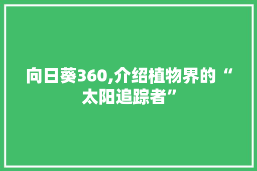 向日葵360,介绍植物界的“太阳追踪者”