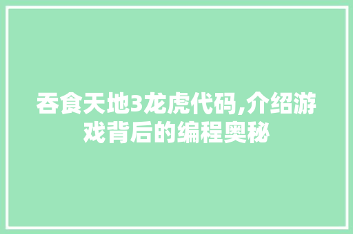 吞食天地3龙虎代码,介绍游戏背后的编程奥秘