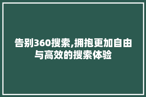 告别360搜索,拥抱更加自由与高效的搜索体验