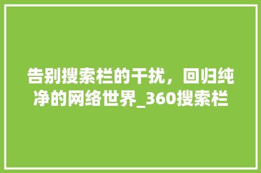 告别搜索栏的干扰，回归纯净的网络世界_360搜索栏关闭背后的思考