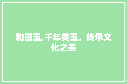 和田玉,千年美玉，传承文化之美