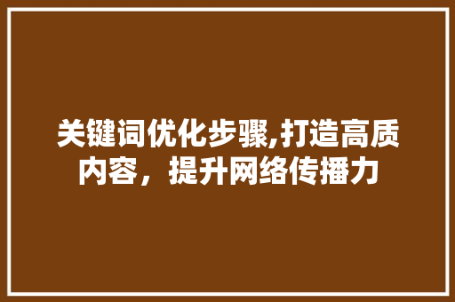 关键词优化步骤,打造高质内容，提升网络传播力