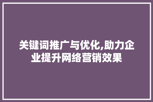 关键词推广与优化,助力企业提升网络营销效果