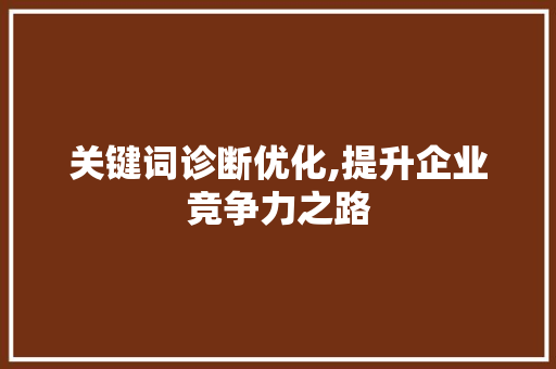 关键词诊断优化,提升企业竞争力之路