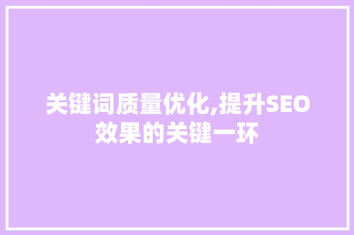 关键词质量优化,提升SEO效果的关键一环