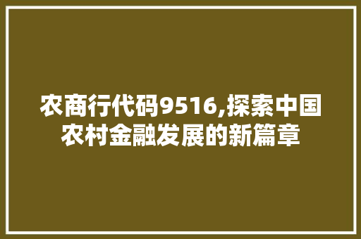 农商行代码9516,探索中国农村金融发展的新篇章