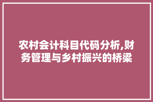 农村会计科目代码分析,财务管理与乡村振兴的桥梁