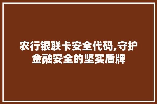 农行银联卡安全代码,守护金融安全的坚实盾牌