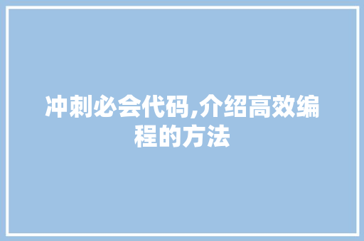 冲刺必会代码,介绍高效编程的方法