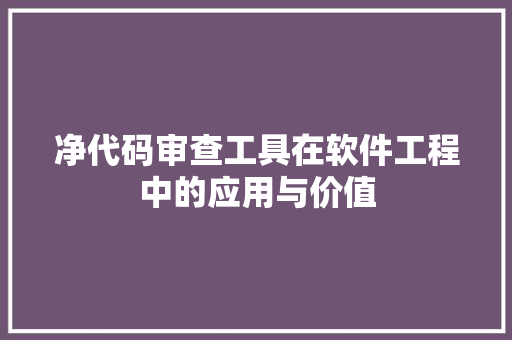 净代码审查工具在软件工程中的应用与价值