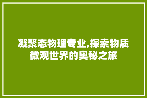 凝聚态物理专业,探索物质微观世界的奥秘之旅