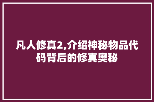 凡人修真2,介绍神秘物品代码背后的修真奥秘