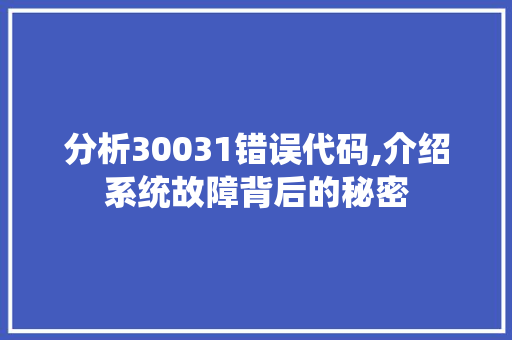 分析30031错误代码,介绍系统故障背后的秘密