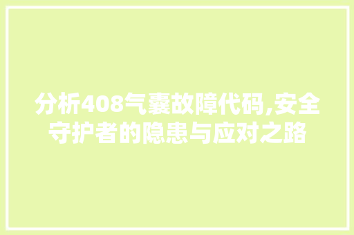 分析408气囊故障代码,安全守护者的隐患与应对之路