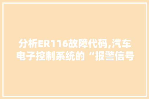 分析ER116故障代码,汽车电子控制系统的“报警信号”