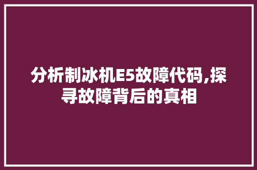 分析制冰机E5故障代码,探寻故障背后的真相