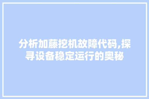 分析加藤挖机故障代码,探寻设备稳定运行的奥秘