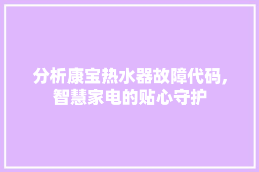 分析康宝热水器故障代码,智慧家电的贴心守护