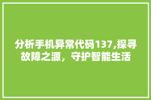 分析手机异常代码137,探寻故障之源，守护智能生活