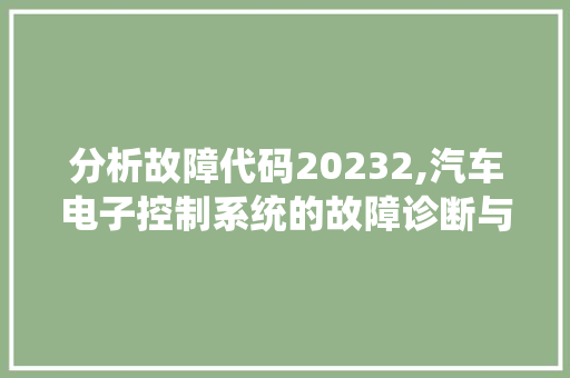 分析故障代码20232,汽车电子控制系统的故障诊断与维修