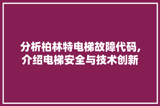 分析柏林特电梯故障代码,介绍电梯安全与技术创新