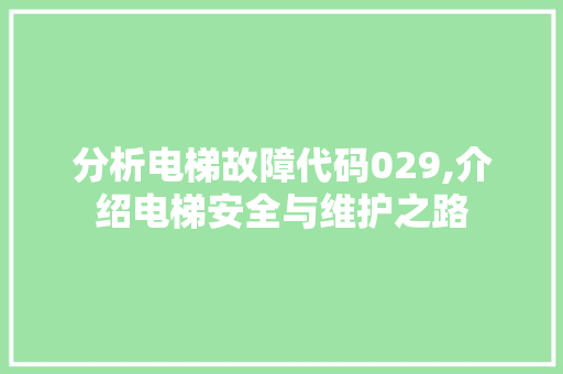 分析电梯故障代码029,介绍电梯安全与维护之路