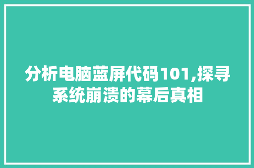 分析电脑蓝屏代码101,探寻系统崩溃的幕后真相