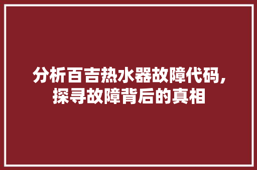 分析百吉热水器故障代码,探寻故障背后的真相