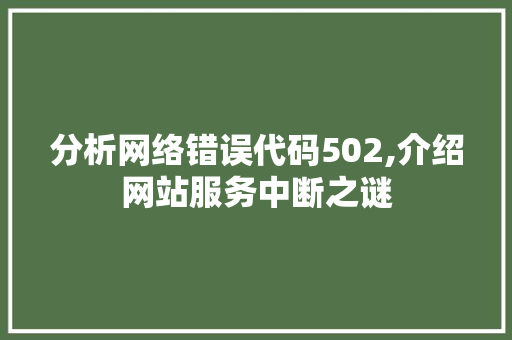 分析网络错误代码502,介绍网站服务中断之谜