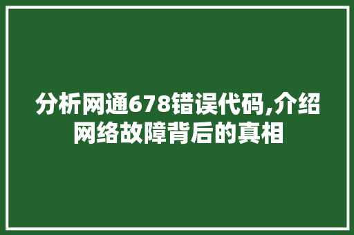 分析网通678错误代码,介绍网络故障背后的真相 Vue.js