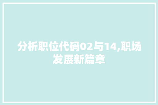 分析职位代码02与14,职场发展新篇章