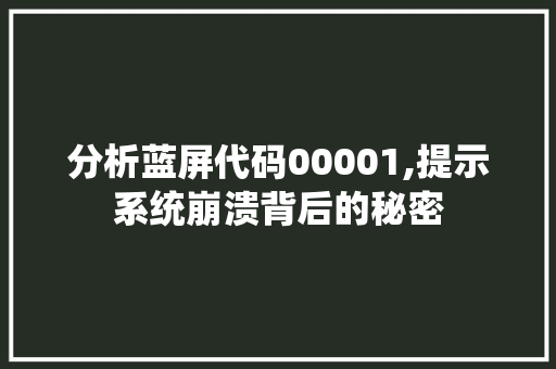 分析蓝屏代码00001,提示系统崩溃背后的秘密