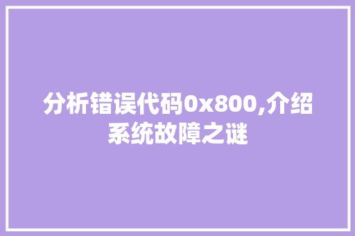 分析错误代码0x800,介绍系统故障之谜