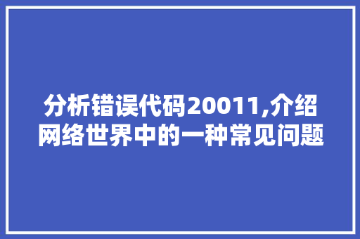 分析错误代码20011,介绍网络世界中的一种常见问题